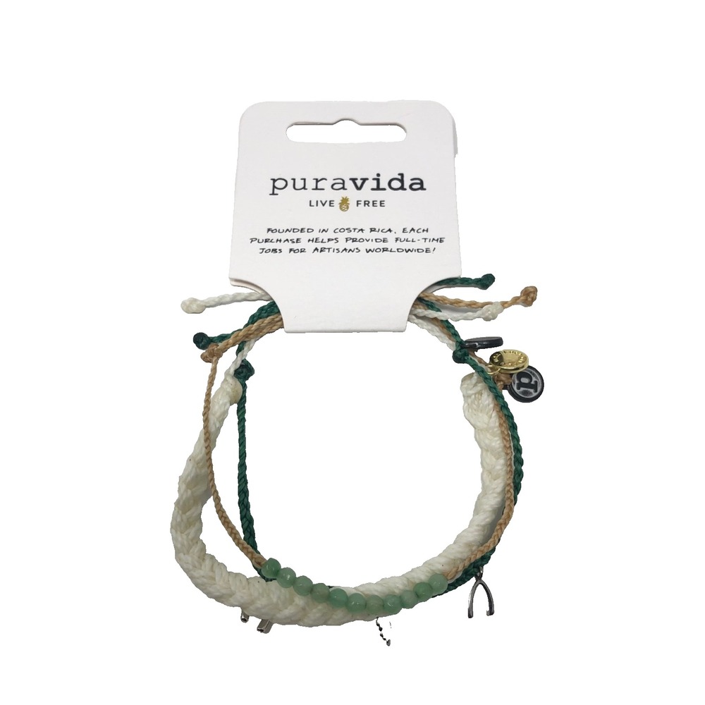 Pura Vida Monthly Bracelet Pack Braided Adjustable March Green Irish Luck